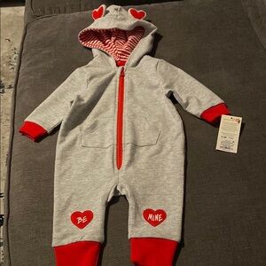 Brand New Cat & Jack Gray and Red Kids One Piece with Heart Design